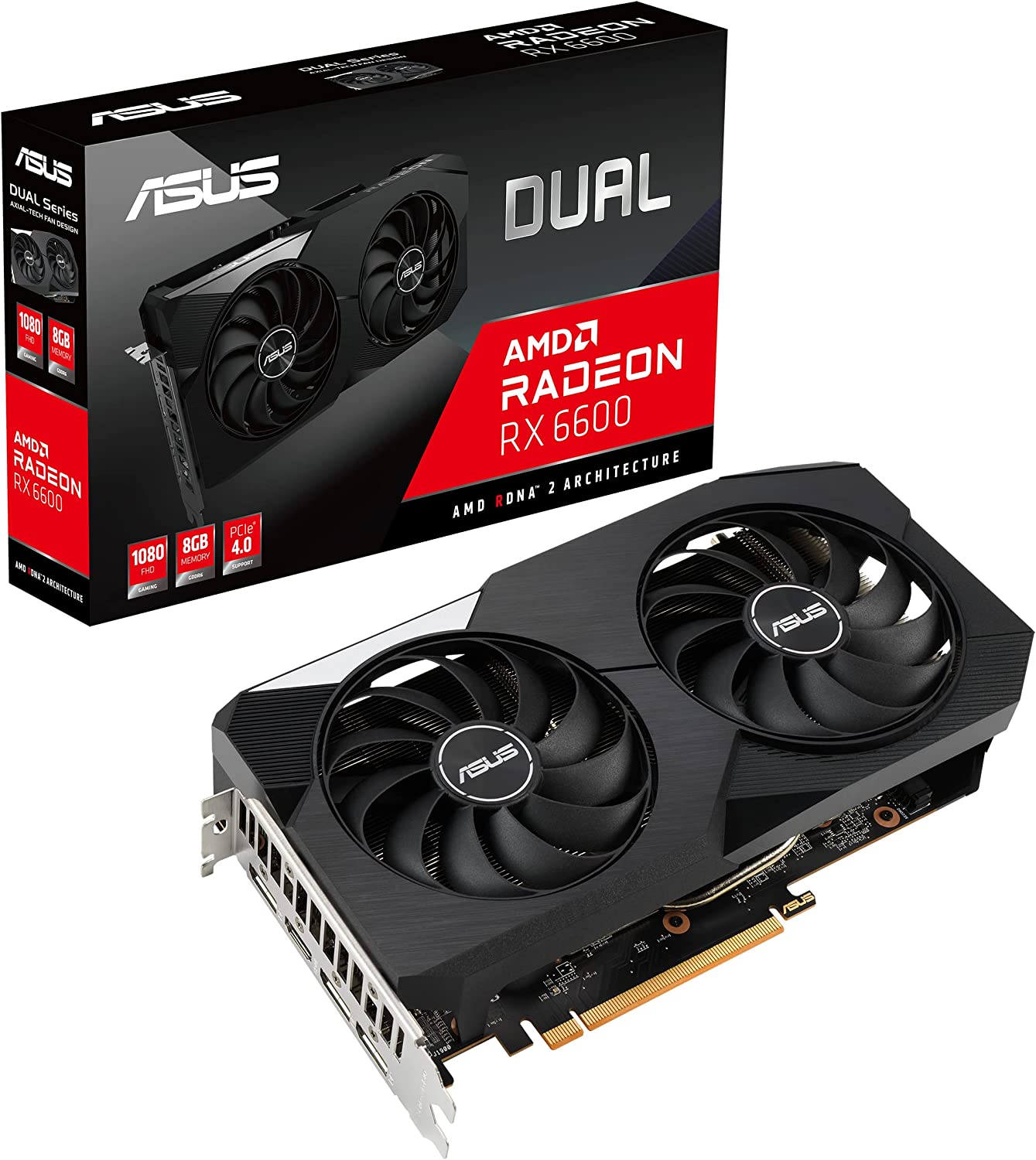ASUS Dual AMD Radeon&trade; RX 6600 8GB GDDR6 Gaming Graphics Card (AMD RDNA&trade; 2, PCIe 4.0, 8GB GDDR6 memory, HDMI 2.1, DisplayPort 1.4a, Axial-tech fan design, 0dB technology)