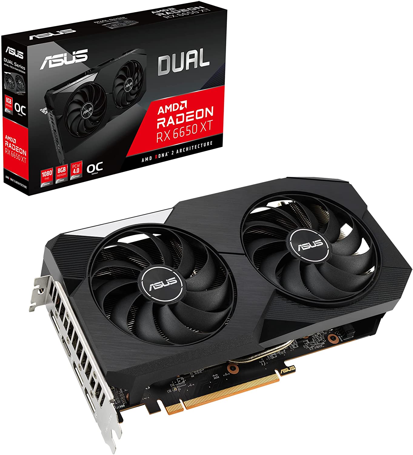 ASUS Dual AMD Radeon RX 6650 XT OC Edition 8GB GDDR6 Gaming Graphics Card (AMD RDNA 2, PCIe 4.0, 8GB GDDR6 Memory, HDMI 2.1, DisplayPort 1.4a, Axial-tech Fan Design, 0dB Technology)