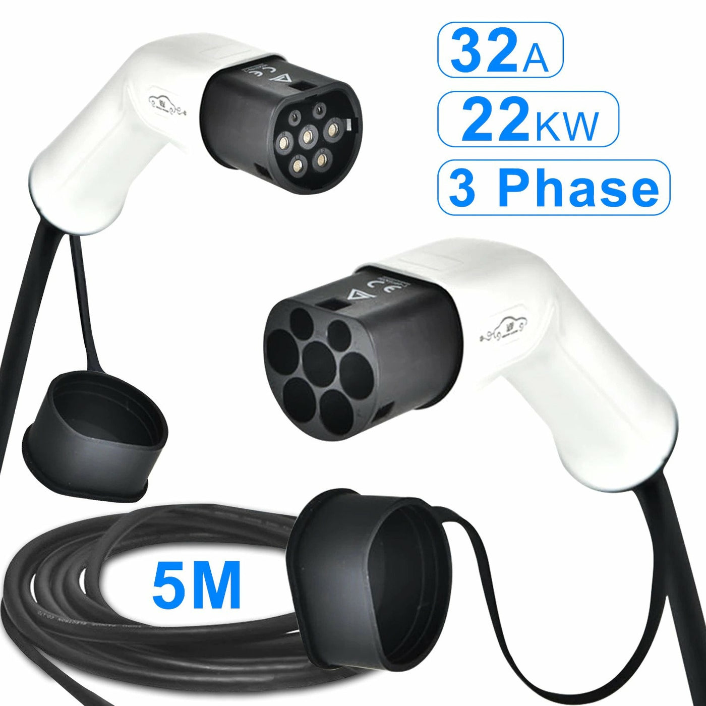CypherPower Three Phase 32Amp 5 Meter Type 2 to Type 2 EV Charging Cable Type2 EV Charger Lead for Electric Car Charger